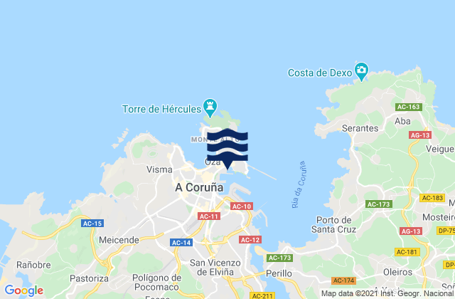 A Coruna, Spain tide times map