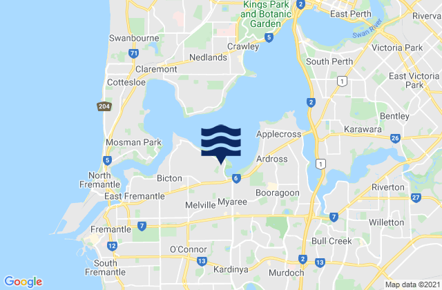 Alfred Cove, Australia tide times map