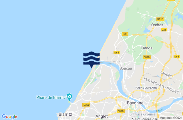 Anglet - Les Cavaliers, France tide times map