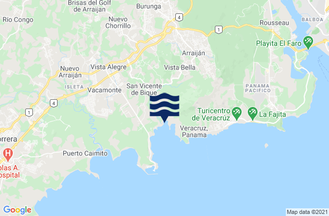 Arraijan, Panama tide times map