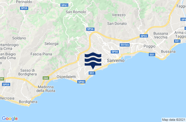 Bajardo, Italy tide times map
