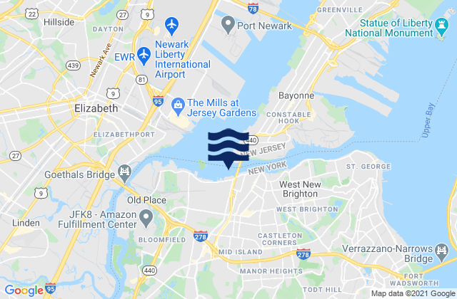 Bayonne Bridge Staten Island, United States tide chart map
