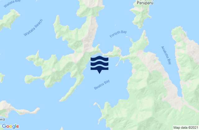 Beatrix Bay, New Zealand tide times map