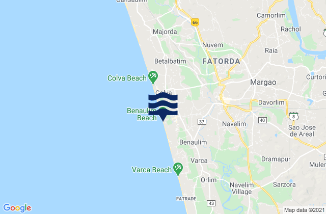Benaulim Beach, India tide times map
