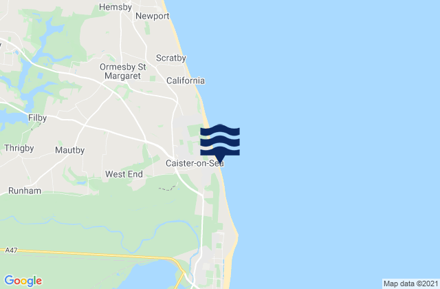 Caister Beach, United Kingdom tide times map