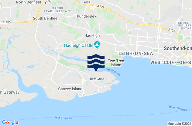 Canvey Island, United Kingdom tide times map