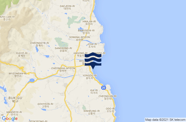 Cheongha, South Korea tide times map