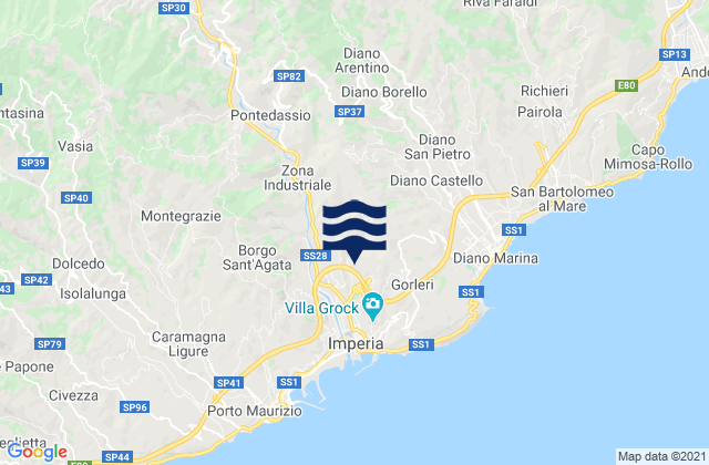 Chiusavecchia, Italy tide times map