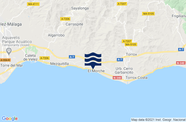 Competa, Spain tide times map