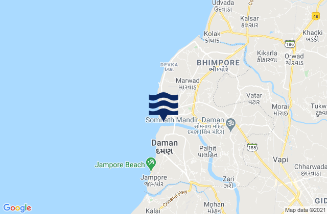 Daman, India tide times map