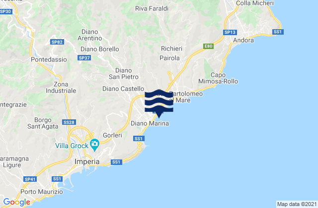 Diano Marina, Italy tide times map