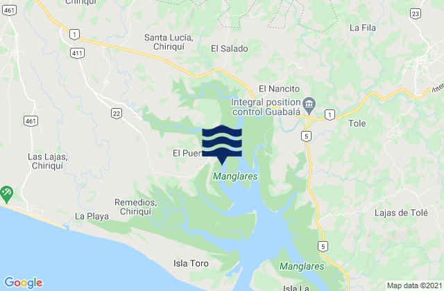 Distrito de Remedios, Panama tide times map