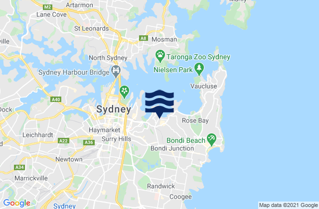 Double Bay, Australia tide times map