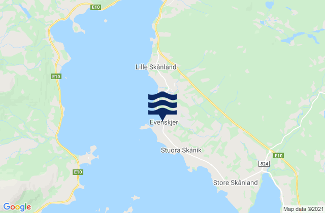 Evenskjer, Norway tide times map