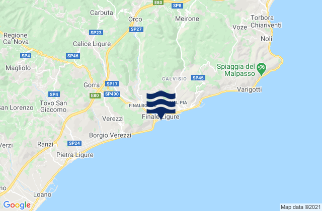 Feglino, Italy tide times map