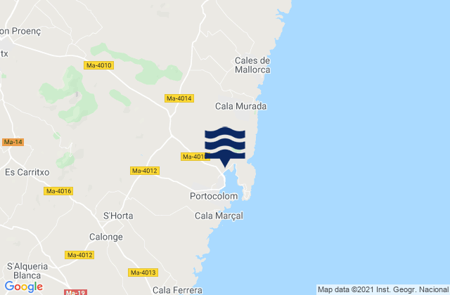 Felanitx, Spain tide times map