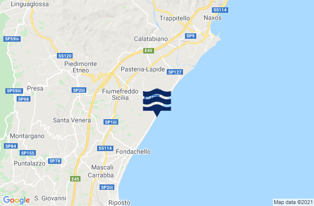 Fiumefreddo Sicilia, Italy tide times map