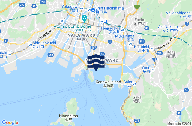 Hirosima, Japan tide times map