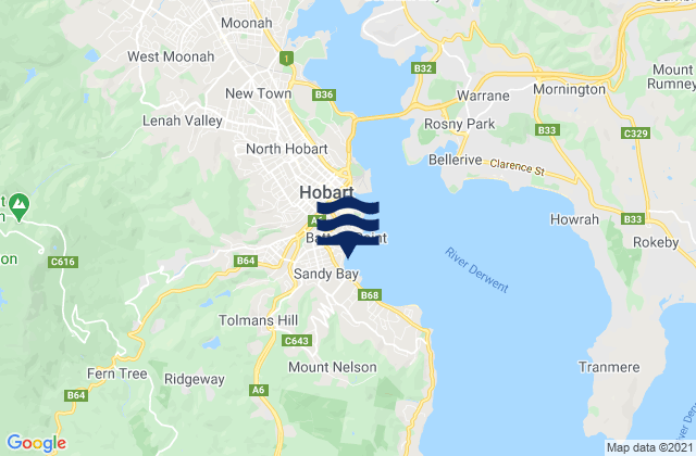 Hobart, Australia tide times map