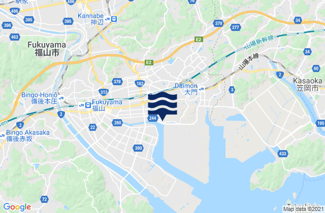 Hukuyama, Japan tide times map