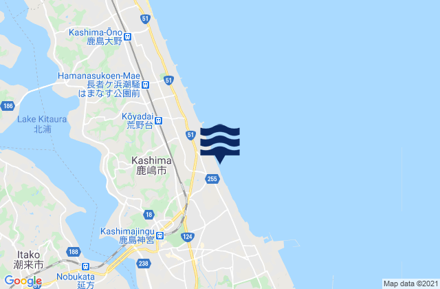 Itako, Japan tide times map