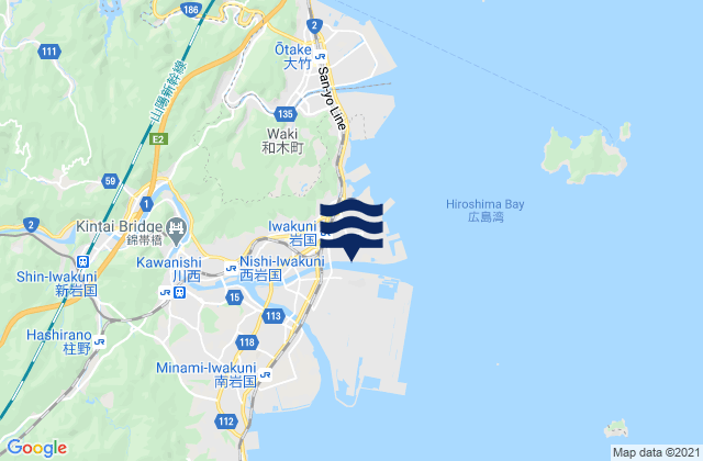 Iwakuni, Japan tide times map
