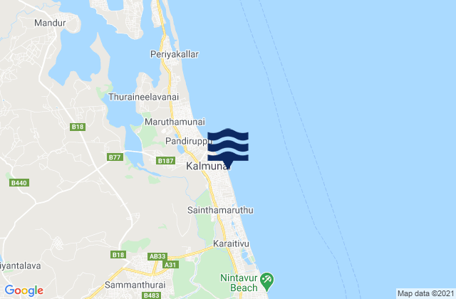 Kalmunai, Sri Lanka tide times map