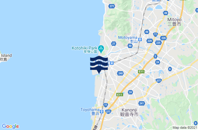 Kanonji, Japan tide times map