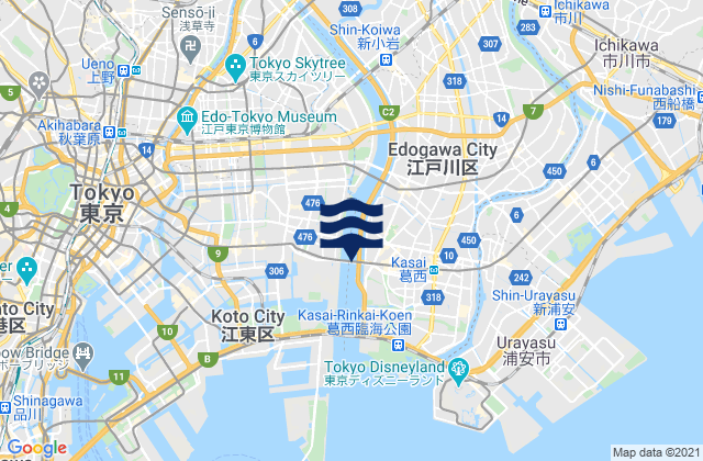 Katsushika Ku, Japan tide times map