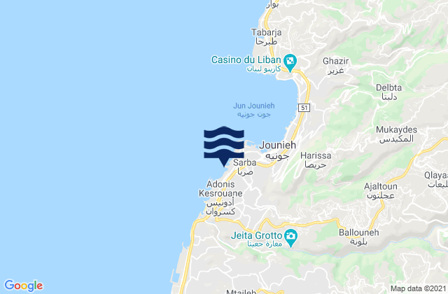 Keserwan District, Lebanon tide times map