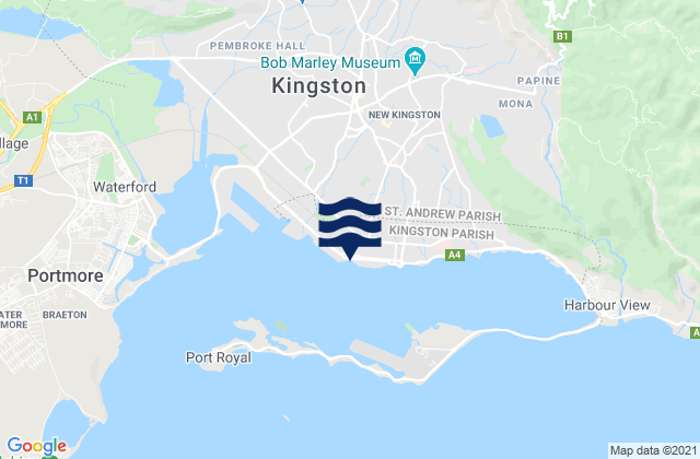 Kingston, Jamaica tide times map