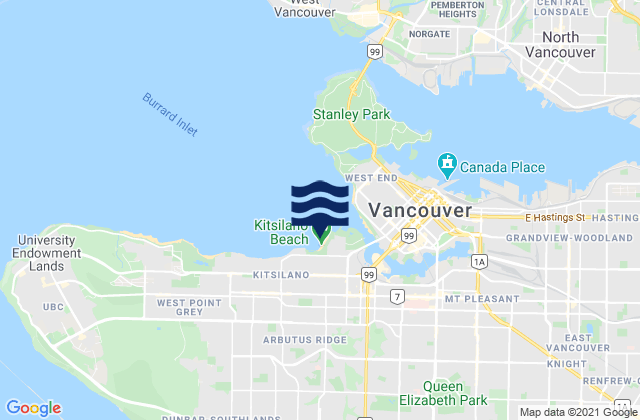 Kitsilano Beach Metro Vancouver Regional District British Columbia Canada Tide Times Map 9002623 