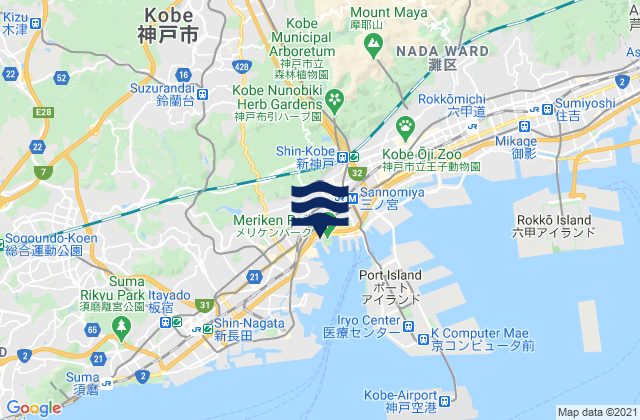 Kobe, Japan tide times map