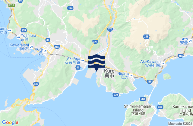Kure-shi, Japan tide times map