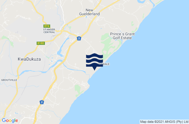 KwaDukuza, South Africa tide times map