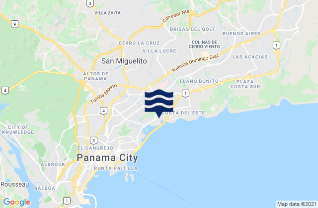 Las Cumbres, Panama tide times map