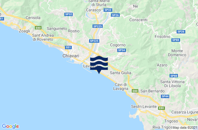 Lavagna, Italy tide times map