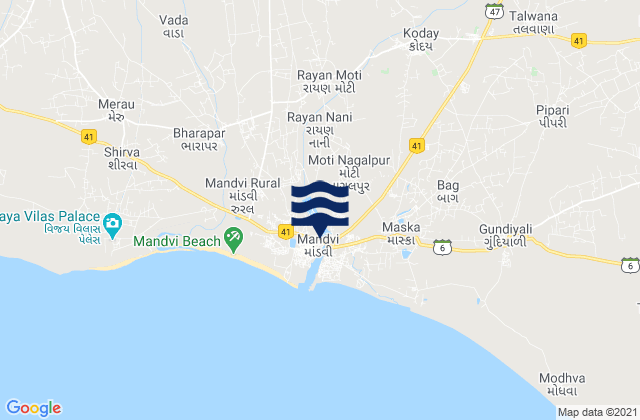 Mandvi, India tide times map