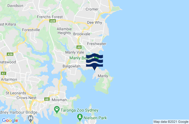 Manly Beach, Australia tide times map