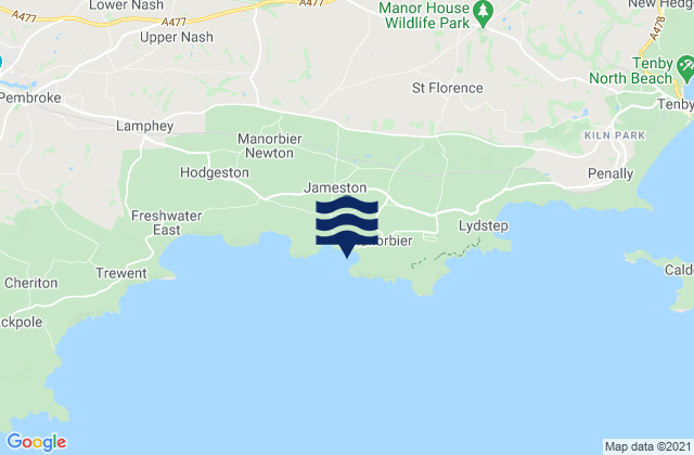Manorbier Bay Beach, United Kingdom tide times map