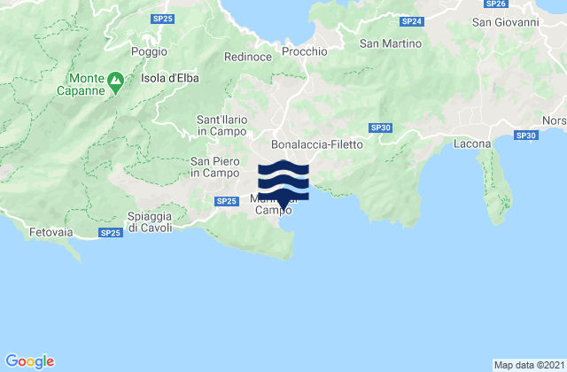 Marina di Campo, Italy tide times map