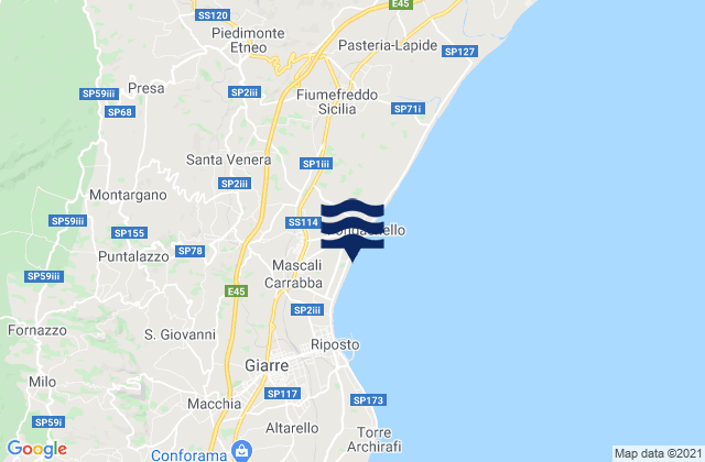 Mascali, Italy tide times map