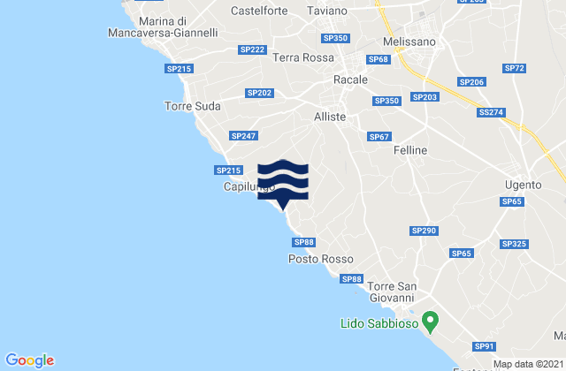 Melissano, Italy tide times map