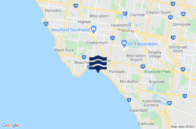 Mentone, Australia tide times map