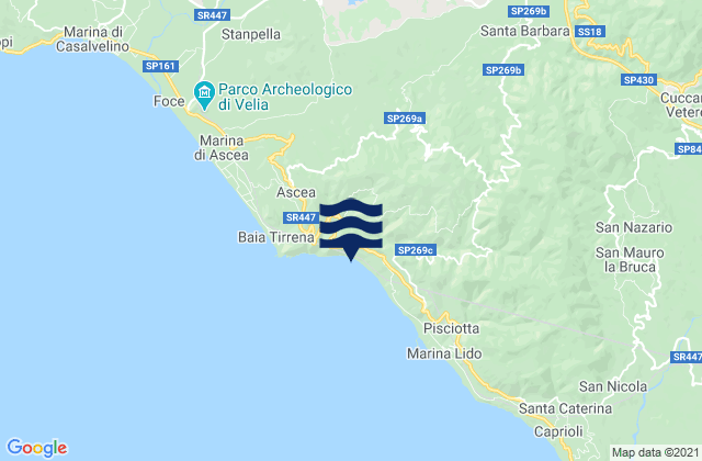 Moio della Civitella-Pellare, Italy tide times map