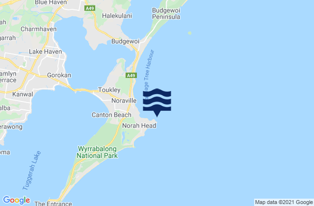 Norah Head Lighthouse, Australia tide times map