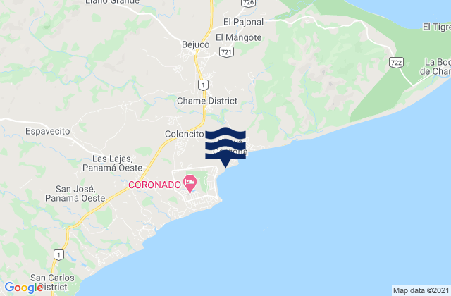 Nueva Gorgona, Panama tide times map