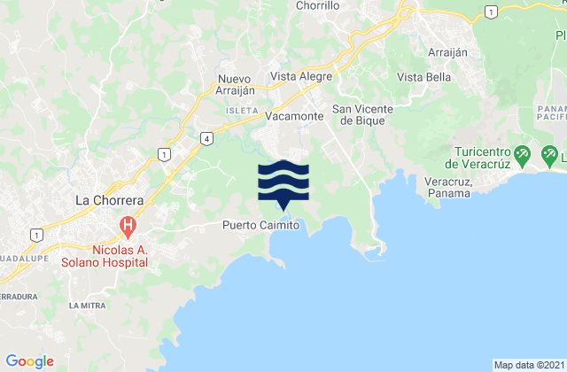 Nuevo Arraijan, Panama tide times map
