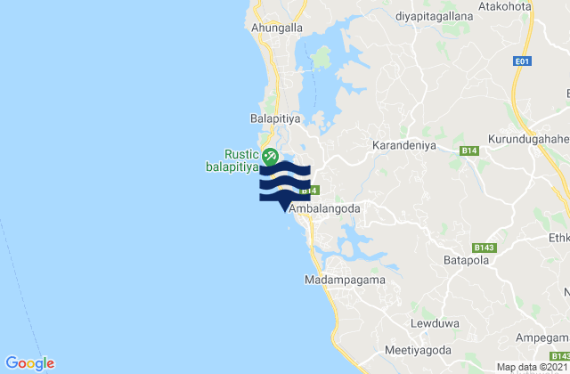 Okanda, Sri Lanka tide times map