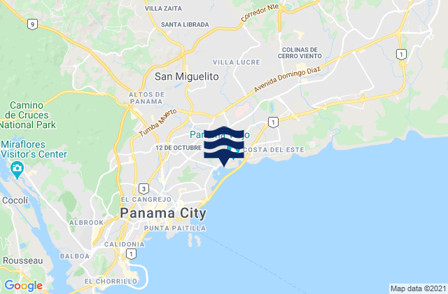 Old Panama, Panama tide times map